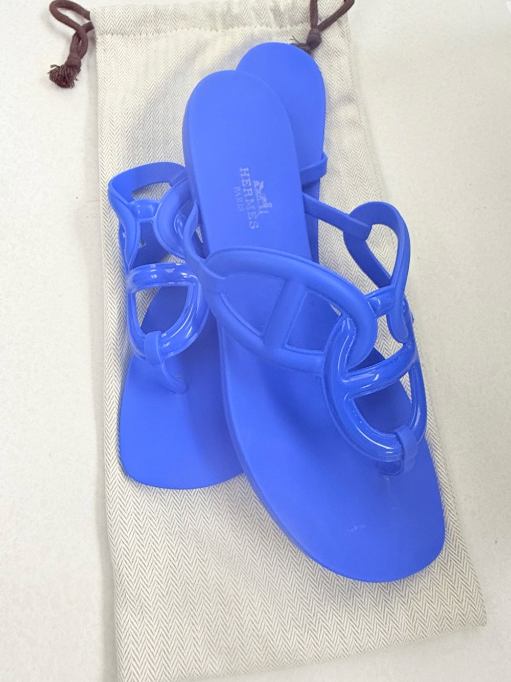Hermes Bright Blue Oran Jelly Slide Sandals